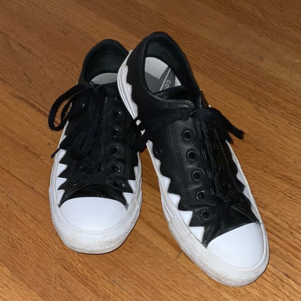 Converse Black Leather Shark Teeth